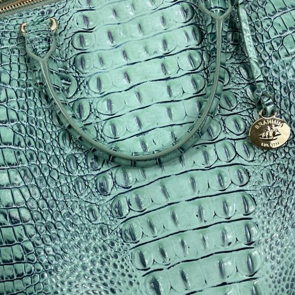 Brahmin Large Duxbury Satchel Bag Biscay Melbourne Blue Green Leather Croc - Picture 12 of 12